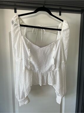 Song of Style White Swiss Dot Ruffle Peasant Top